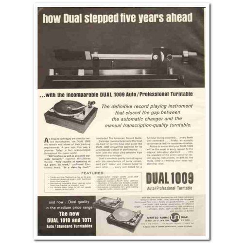 UNITED AUDIO 1964 Dual-1009 Turntable record player stereo vintage ad