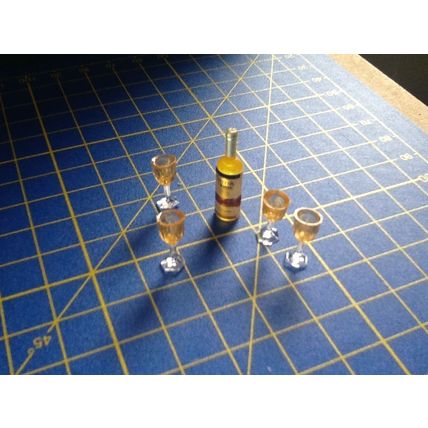 Wine Bottle & 4 Glasses 1:12th scale miniature