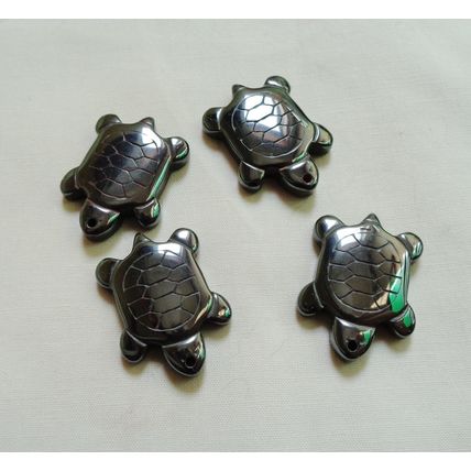 4 Hematite Turtle Charm Pendants Gemstone 1 inch 25mm