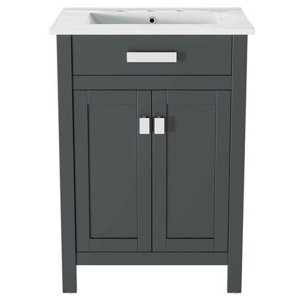 Modern Contemporary Gray 24" Bathroom Vanity - White or Black Ceramic Sink Basin