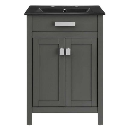 Modern Contemporary Gray 24" Bathroom Vanity - White or Black Ceramic Sink Basin