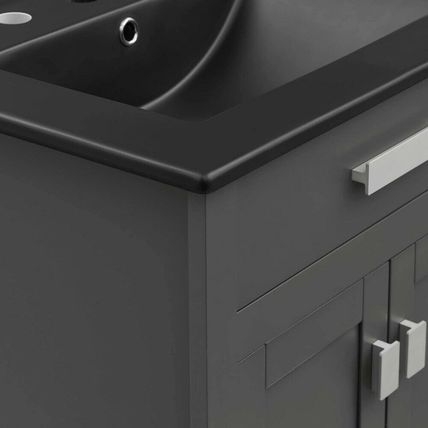 Modern Contemporary Gray 24" Bathroom Vanity - White or Black Ceramic Sink Basin