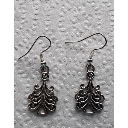 Christmas earrings. Handmade dangling earrings with Tibetan silver tree charm