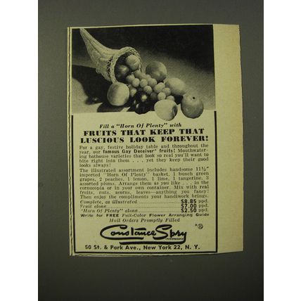 1954 Constance Spry Gay Deceiver Fruits Ad - Fill a horn of plenty with fruits