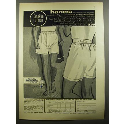 1954 Franklin Simon Hanes Boxer Shorts Ad - The name that means the finest