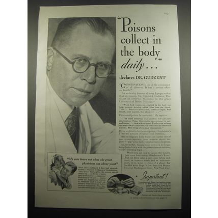 1933 Fleischmann's Yeast Ad - Poisons collect in the body daily.. declares Dr.
