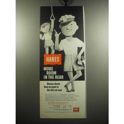 1957 Hanes Givvies Shorts Ad - Hanes More Room in the Rear
