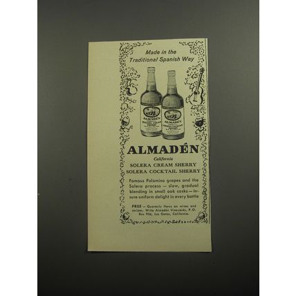 1956 Almaden Solera Cream Sherry and Cocktail Sherry Advertisement
