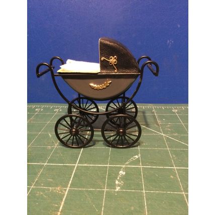 Grey Dressed Pram (B) 1:12th Dolls House Miniature
