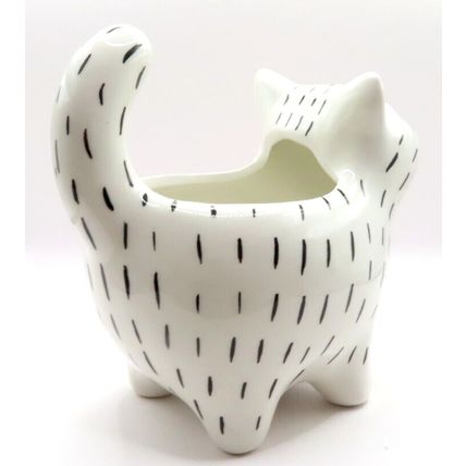 Smug Cat Shaped Pot Plant Holder Ceramic 14.5 CM Home Decor Gift Christmas