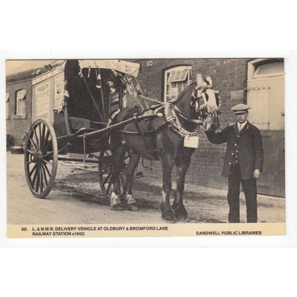 LNWR Vehicle at Oldbury Bromford Lane Railway Station Reproduction Postcard