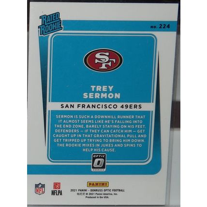 2021 Donruss Optic TREY SERMON (San Francisco 49ers) Rated Rookie #224