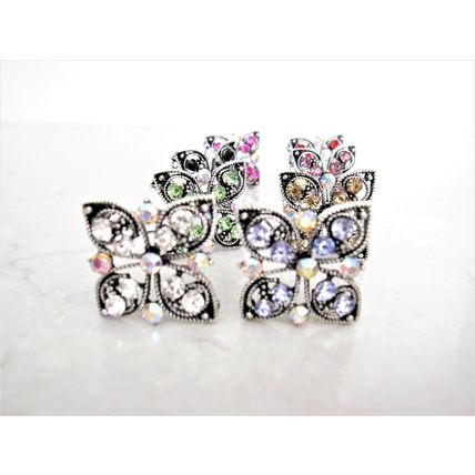 Small silver flower butterfly crystal hair pin clip barrette