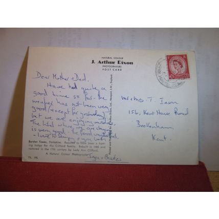 BARDEN TOWER, WHARFEDALE, YORKSHIRE used vintage postcard 1965? pm =
