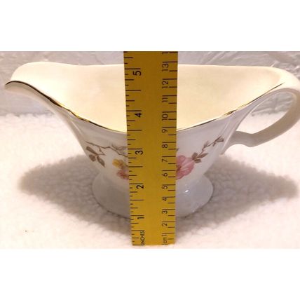 Edwin M Knowles Blossom Time Vtg 1940's Serving Gravy Boat & Dish - Chip Flaw