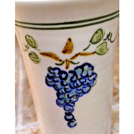 Ceramic Italian Style Hand Painted Grape Design 5 Inch Utensil Holder Signed