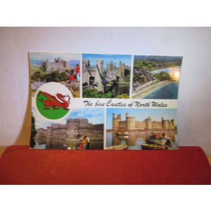 5 CASTLES OF NORTH WALES, multiview , used postcard Colourmaster 1981 pm =