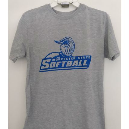 WORCESTER STATE SOFTBALL GRAY T SHIRT with BLUE LOGO SIZE MEDIUM
