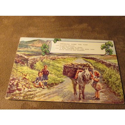 Valentines postcard - Ireland / Eire Greetings, Girl & Donkey - Artist / A1728
