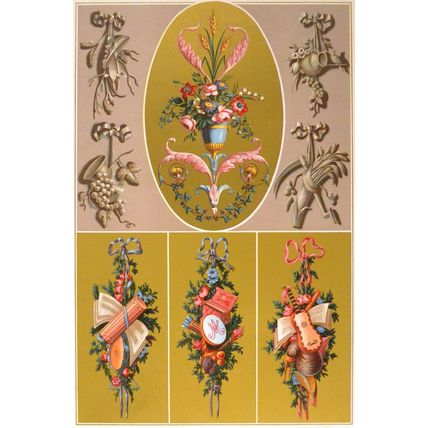 XVIIIe SIECLE 1873 Mordaunt de Launay FLOWERS PATTERNS FRENCH LITHOGRAPH XCIX