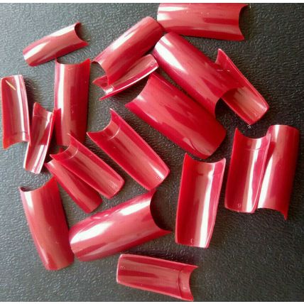 Red French Nail Tips Acrylic False Gel Square Art Fake Dark Wine Set 20 500 100