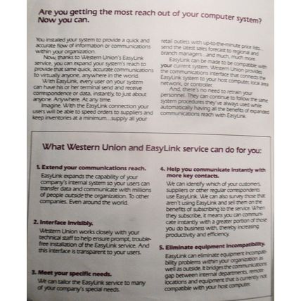 1984 Western Union EasyLink, Electronic Mail, Promo literature; testimonials.