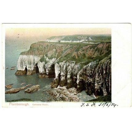 3 Postcards Flamborough Cathedral Rocks; King & Queen Rocks; Bridlington Storm