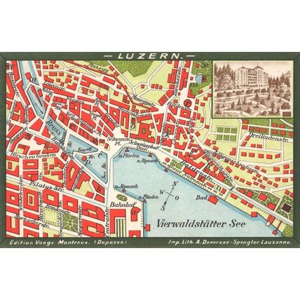 Luzern Hotel Tivoli Switzerland Vierwaldstratter See Antique Map Postcard