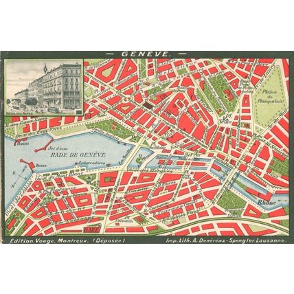 Geneve Montreux Hotel Des Alpes Map Switzerland Old Postcard