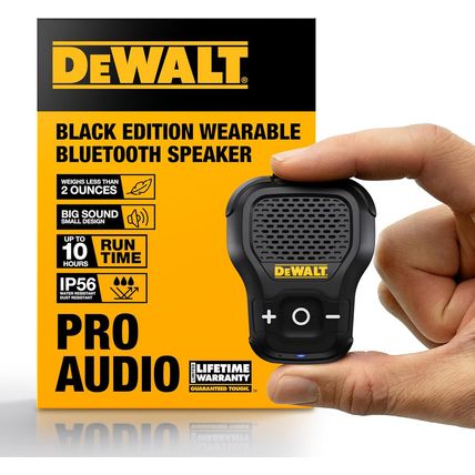 DEWALT Wearable Bluetooth Speaker [Onyx Edition - Black] Clip-On Wireless Jobsit