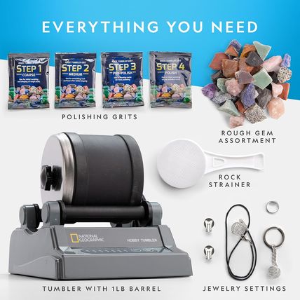 National Geographic Rock Tumbler Kit – Hobby Edition Includes Rough Gemstones, a