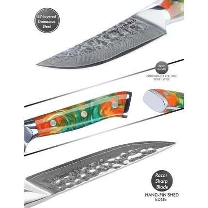Steak Knives Set of 4, Ultra Sharp Kitchen Steak Knife 5 Inch - Forged Damascus
