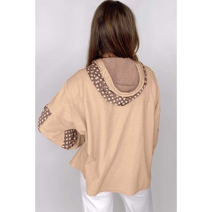 Apricot Floral Patchwork Star Pattern Drawstring Hoodie