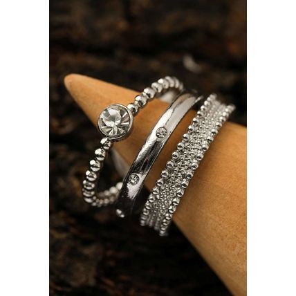 Silvery 3pcs Rhinestone Alloy Opening Ring Set