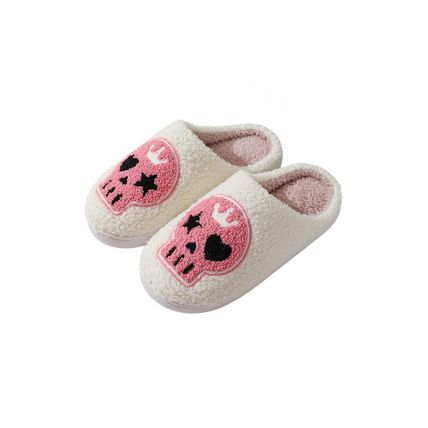 White Halloween Skull Printed Plush Winter Home Slippers