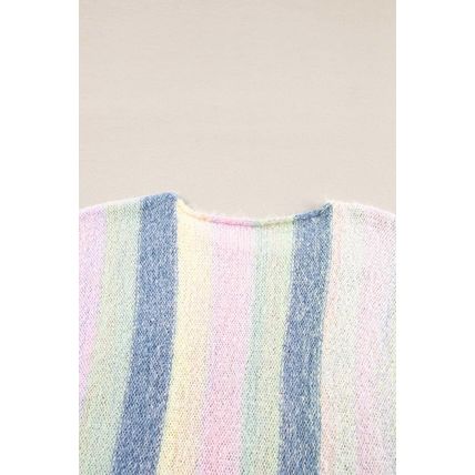 Purple Color Block Fringed Drop Shoulder Tunic Sweater