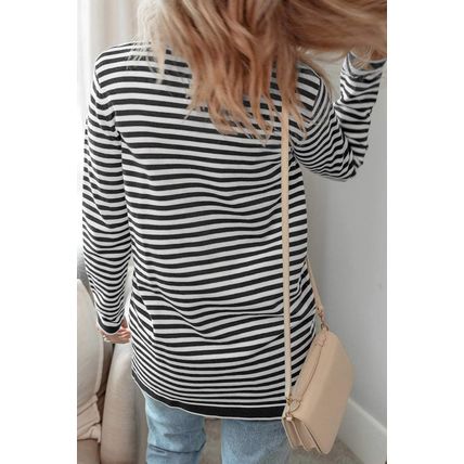 Black Stripe Long Sleeve Button up Tunic Cardigan