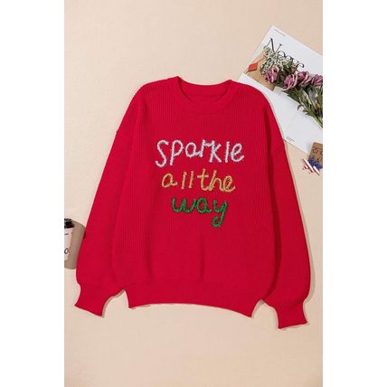 Racing Red Sparkle All The Way Tinsel Crew Neck Plus Size Sweater