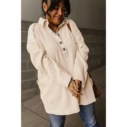 Jet Stream Plus Size Thermal Waffle Knit Henley Tunic Top