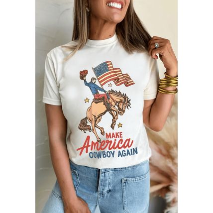 White MAKE AMERICA COWBOY AGAIN Graphic Crewneck Tee