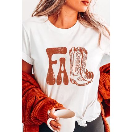 White FALL Boots Cracking Graphic T Shirt