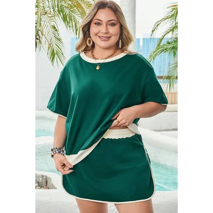 Evergreen Plus Size Contrast Trim T Shirt and Skirt Two Piece Set