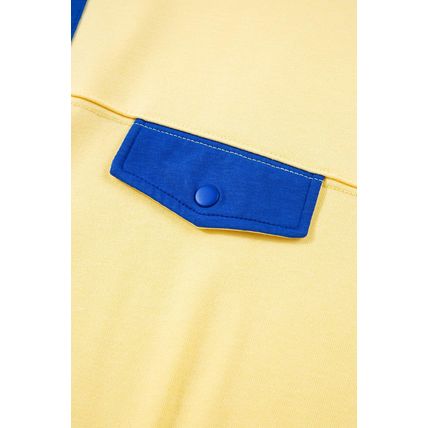 Yellow Color Block Patchwork Half Button Pullover and Shorts 2pcs Outfit