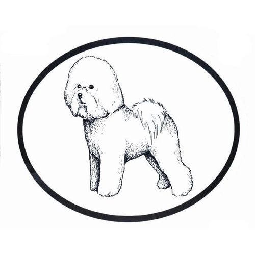 Dog Breed Oval Vinyl Car Decal Black & White Sticker - Bichon Frise