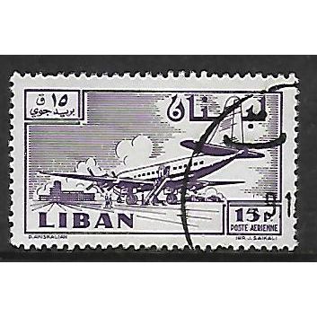 LEBANON 1959 15p VIOLET DOUGLAS DC-6B AT KHALDE AIRPORT SG 611 FINE USED#