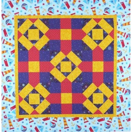 Quilted Homecrafted Wall Hanging Nursery Nautical Waterwheel in Blue 020803WH