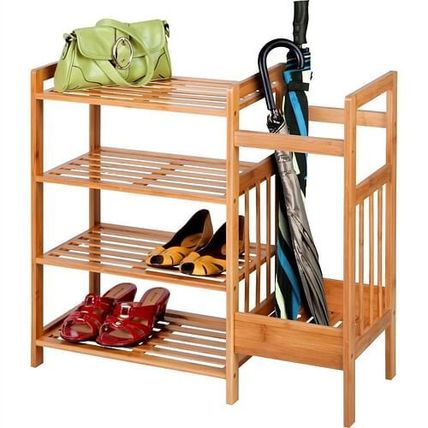 2-Shelf Entryway Shoe Rack Bench with Bla2-in-1 Entryway 4-Shelf Bamboo Shoe ...