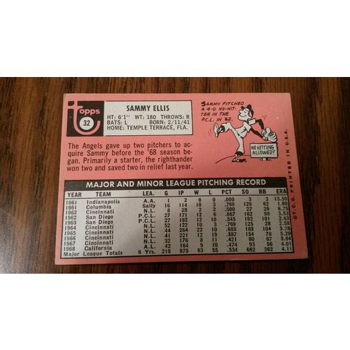 1969 Topps Card # 032 Sammy Ellis Very Good (3) California Angels