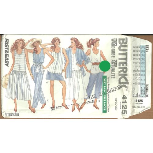 Butterick 4125 Sewing Pattern Misses Jacket Top Dress Shorts Pants Size 18 20 22