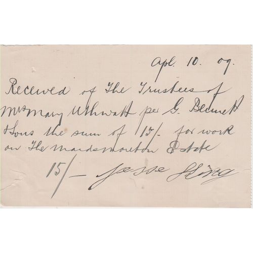 Receipt 1909 from the estate of Mary Uthwaitt for gardening 15s see my others